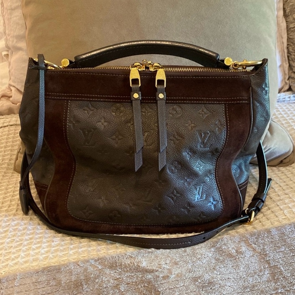 Louis Vuitton Vintage Chocolate Suede Leather Monogram Tote Gold Tone Hardware